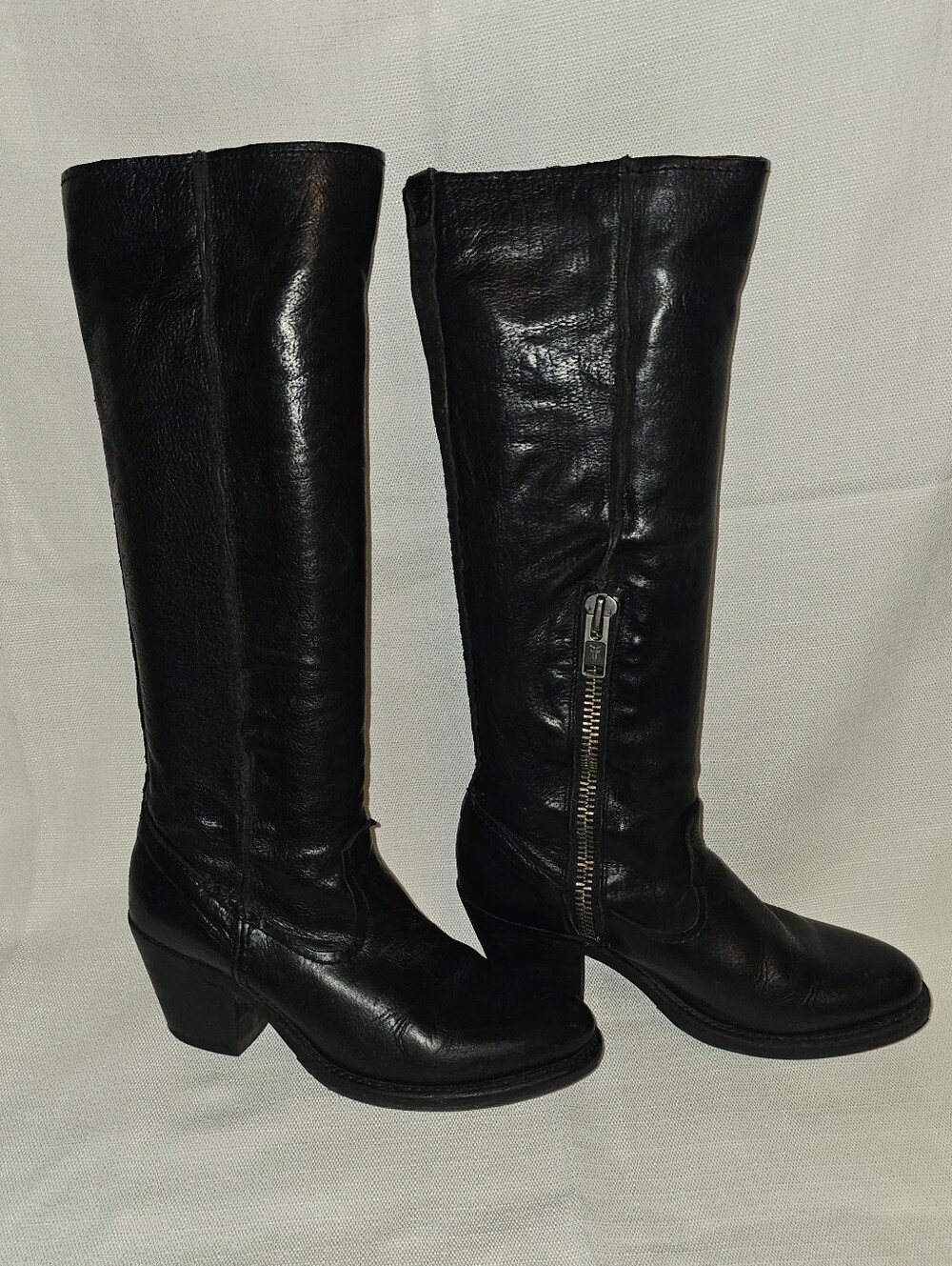 Frye Jackie Zip Tall Black Leather Riding Boots | Size 7.5 B 3476581